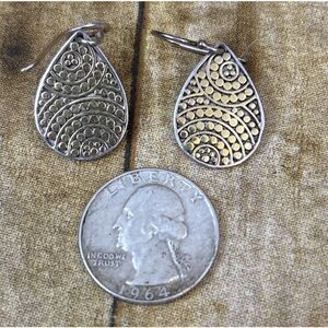 Anna Beck Earrings Sterling Silver 925 18K GF Gold Filled Dot Drop Signed